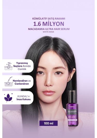 Kuru Ve Yıpranmış Saçlara Onarıcı Bakım Serumu Kundal Macadamia Ultra Hair Serum 100ml White Musk
