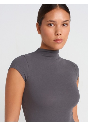 Dilvin 91296 Dik Yaka Midi Elbise Füme