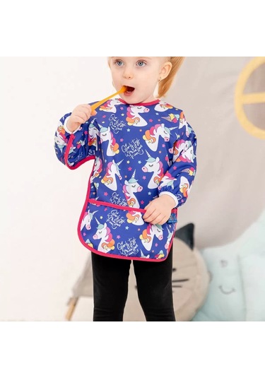 Candar Unicorn Desenli Sıvı Geçirmez Uzun Kol Aktivite Ve Mama Önlüğü 6-24 Ay Standart Lacivert