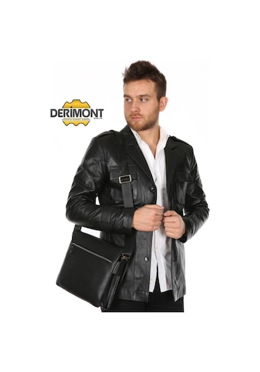 Hakiki Kuzu Derisi Siyah Gömlek Cep Düğmeli Erkek Deri Ceket Siyah