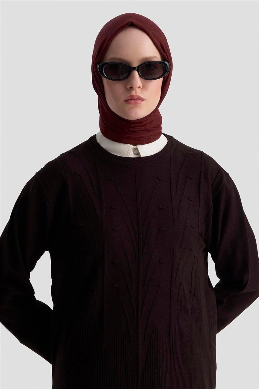 Armine Başak Desenli Kazak 25kd7006 Siyah Siyah