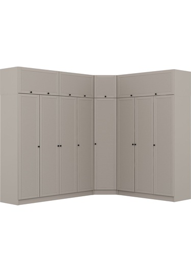 Kale 8 Kapaklı 4 Çekmeceli Köşe Dolap + Yüklük Kumtaşı Mebran Panjur 235cm Bej