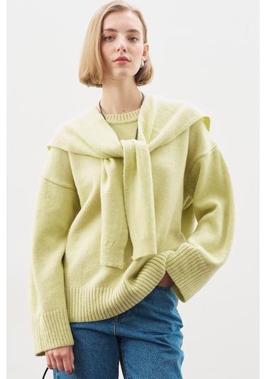 Kare Yaka Bağlamalı Triko Atkı Lıme Lıme