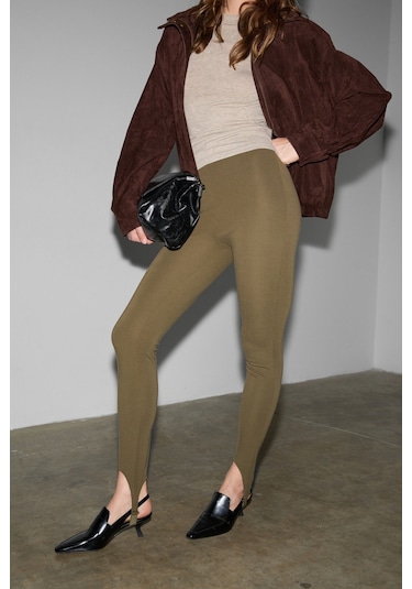 Grımelange Rysanne Kadın Esnek Kumaşlı Slim Fit Paçası Lastik Detaylı Haki Pantolon Haki