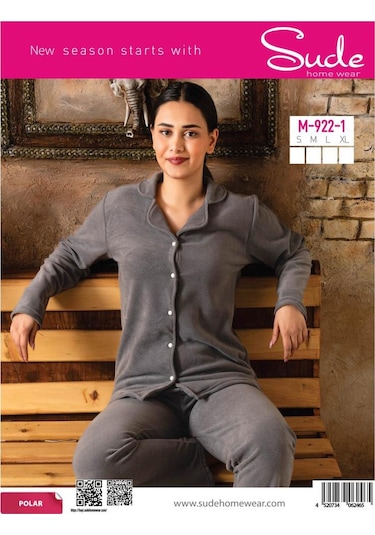 Sude Kadın Gömlek Yaka Polar Pijama Takımı M922 - 1 Adet 001