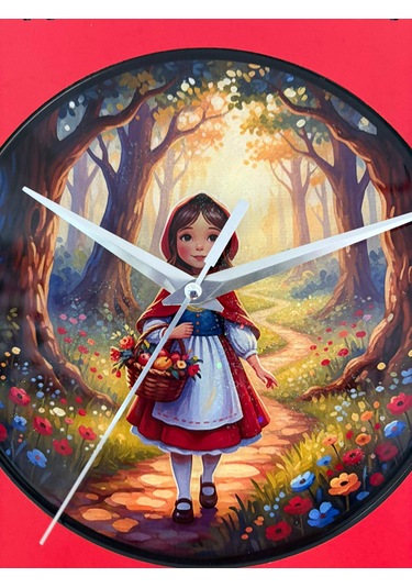 Kişiye Özel İsimli Çocuk Odası Duvar Saati Epoksi Dolgulu 35 Cm Masallar Serisi Kırmızı