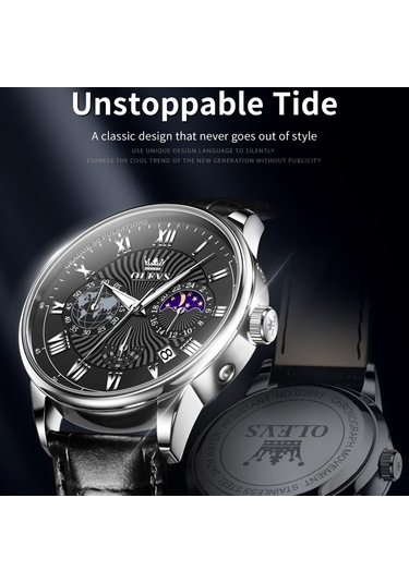 Olevs 2893 Erkekler Çok Fonksiyonlu İş Kuvars Saat Siyah