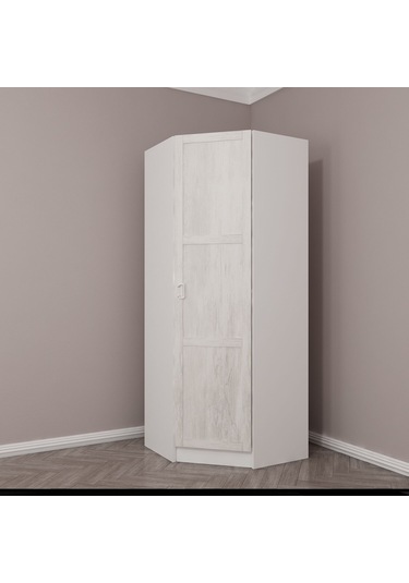 Kale Tek Kapaklı Köşe Zincir Dolap Eskitme Beyaz - 190cm Beyaz
