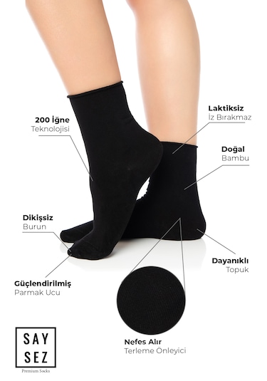 Bambu Kadın Lastiksiz Siyah-beyaz-bej Soket Dikişsiz Çorap 3'lü Çok Renkli
