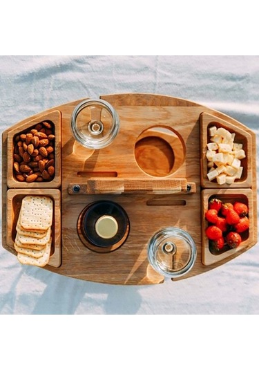 Prestigegoods Taşınabilir Ahşap Şarap Kadehi Tutucu, Ayrılabilir Şarap Masası, Piknik İçin Ahşap Rengi Ahşap Rengi