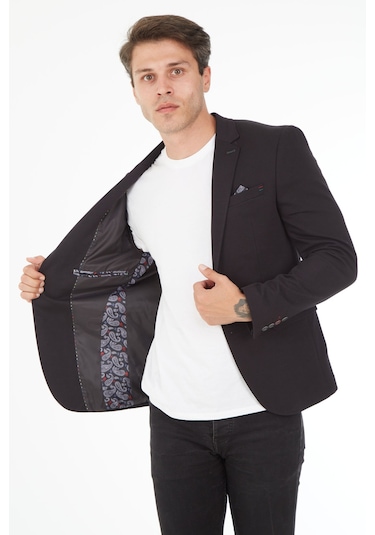 Sposo 5116 Dar Kalıp Örme Kumaş Siyah Erkek Blazer Ceket Siyah