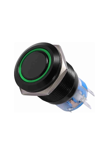 Konesam 19mm Siyah Metal Otomatik Kilitleme Düğme Anahtarı, 12v-24v Ip65 Su Geçirmez, Beyaz Led Halka Işığı, Dayanıklı Zink Alaşımlı