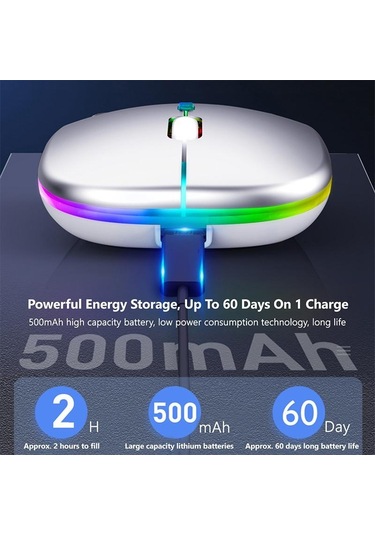 Kablosuz Bluetooth 2.4 GHz USB Şarj Edilebilir RGB Optik Mouse