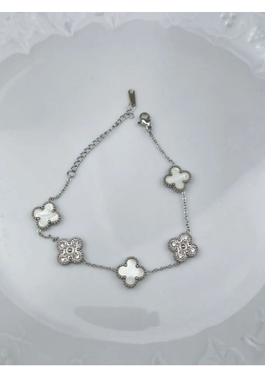 Kadın Yonca Figürlü Mineli Çelik Bileklik 90002