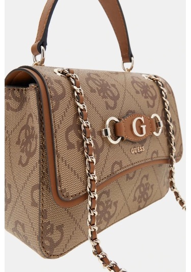 Guess Kadın Bej Izzy 4g Logolu Mini Çapraz Çanta Kahverengi