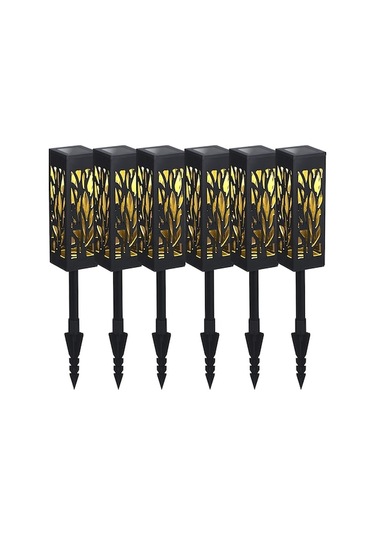 6'lı Dış Mekan Çim Lambası - Güneş Enerjili Led, Ağaç Yaprağı Desenli, Işık Kontrollü, 600mah Pil, Ip44 Su Geçirmez, Ilık Beyaz Işık