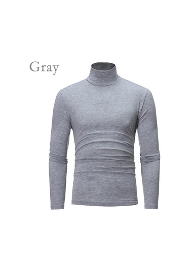 Gri Erkekler Sonbahar Kazaklar Uzun Kollu Balıkçı Yaka T-shirt Katı Temel Kış Moda Üst Gri