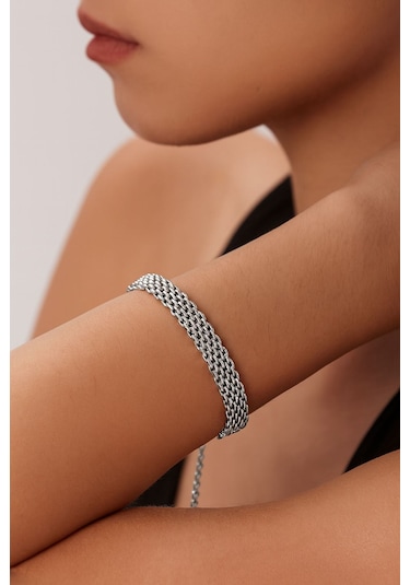 Chavin 8 Mm Silver Çelik Kadın Zincir Bileklik Et83by Gümüş