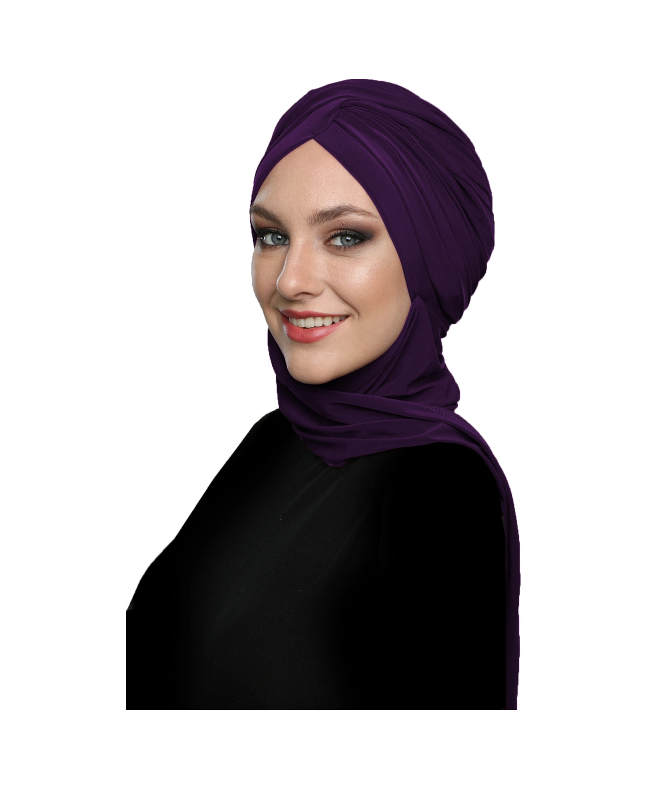 Çapraz W Atkılı Mor Hazır Türban Tesettür Bone Mor