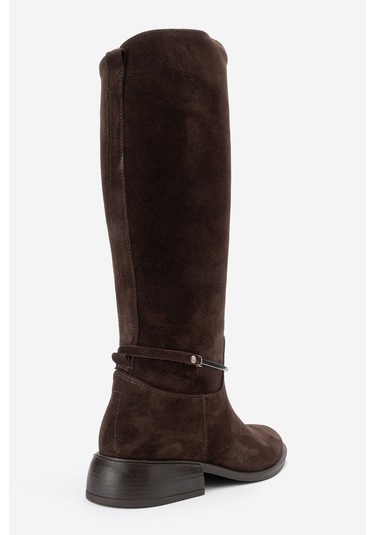 Ansel Kahverengi Süet Hakiki Deri Bilek Kayışlı Kadın Binici Çizme Kahverengi