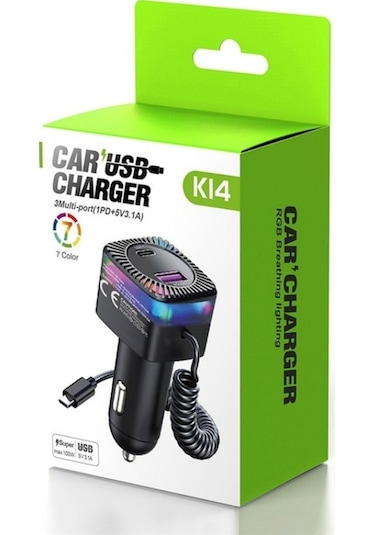 Yaylı Type-c Kablo İle Usb + Type-c Pd 30w Telefon Hızlı Şarj Adaptörü Araç Şarj Cihazı