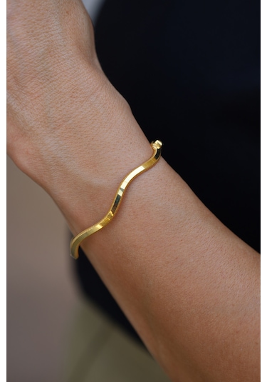 14 Ayar Altın Cimarlı Su Dalgası Ajda Kelepçe Sarı Altın