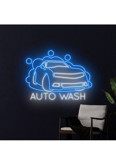 Twins Led Auto Wash Yazılı Ve Şekilli Neon Tabela Mavi Model:model:65983366