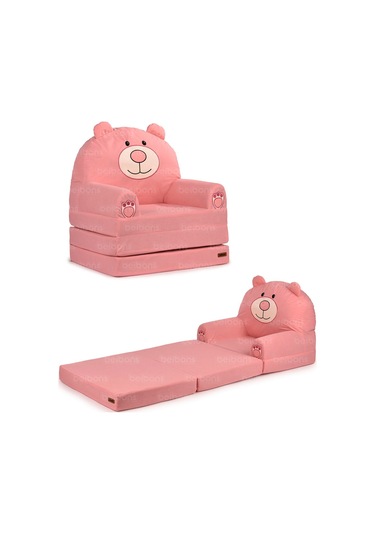 Portatif Katlanabilir Sevimli Çocuk Koltuğu - 3 Katlı Çocuk Yatak Koltuk - Taşınabilir Bebek Koltuğu Pembe