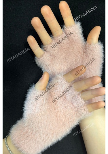 Peluş Kesik Parmak Eldiven Pudra2