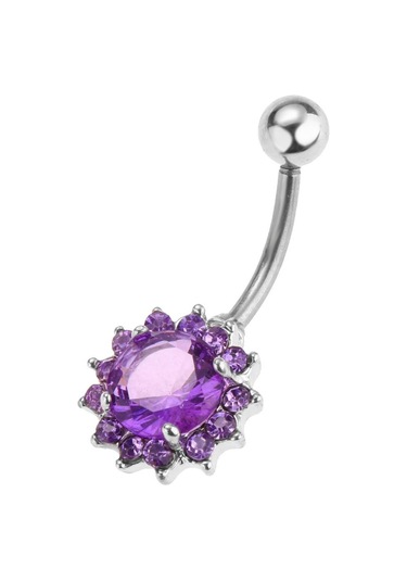 Homyl Çiçek Göbek Düğmesi Yüzük Takı Vücut Piercing Mor Mor