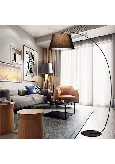 Riolight Retro Siyah Metal Gövde Siyah Kumaş Başlık Lambader Köşe