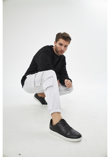 Unisex Regular Cepli Kargo Pantolon - Kargo Eşofman Altı Gri