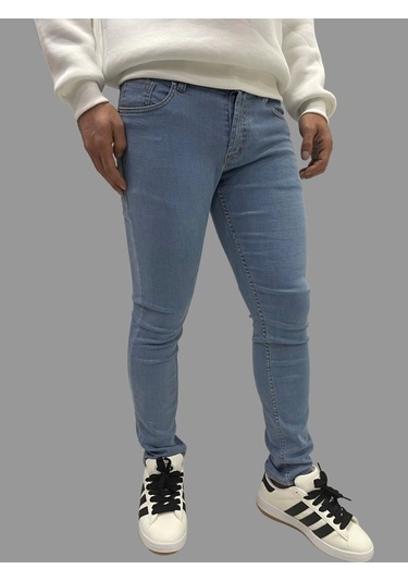 Erkek Dar Paça Düz Newone Buz Mavi Kot Pantolon Buz Mavi