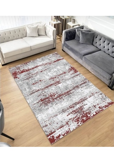Gri Kırmızı Dijital Baskı Halı Makinede Yıkanabilir Halı Kırmızı