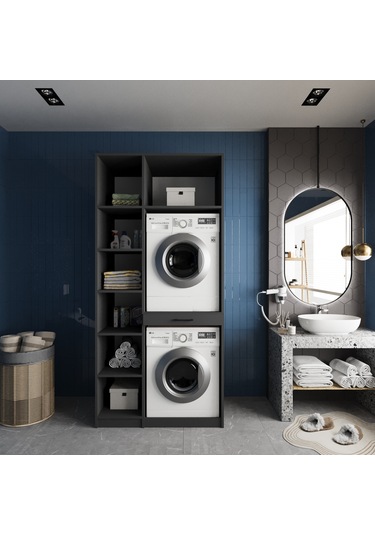 Vita Çamaşır Ve Kurutma Makinesi Dolabı Banyo Dolabı Antrasit Antrasit