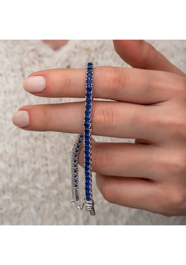 Artsmagazinmücevher Gümüş Lacivert Zirkon Taşlı Su Yolu Kadın Bilekik