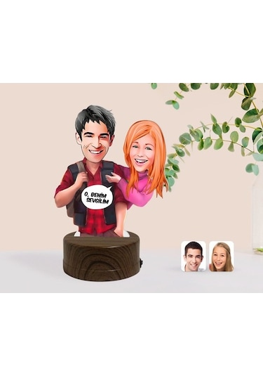 Kişiye Özel Sevgililer Karikatürlü Dekoratif 3D Biblo Led Işıklı (498795981)