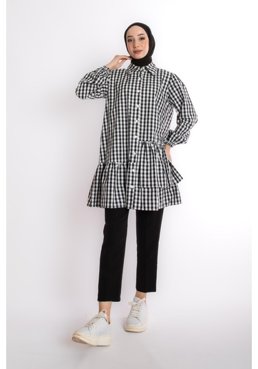 Ekose Siyah Beyaz Tunik Çok Renkli