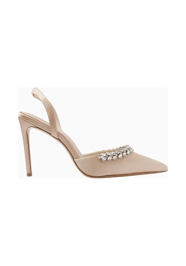 Nass Sandra 100 Kristal Işlemeli Saten Slingback Stiletto, Şık Ve Zarif Bej