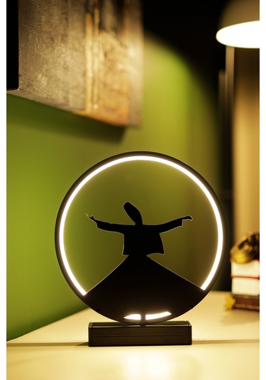 Semazen Figürlü Metal Led Masa Lambası Tasavvuf Temalı Dekoratif Aydınlatma Sufi Işıklı Lamba Mevlana