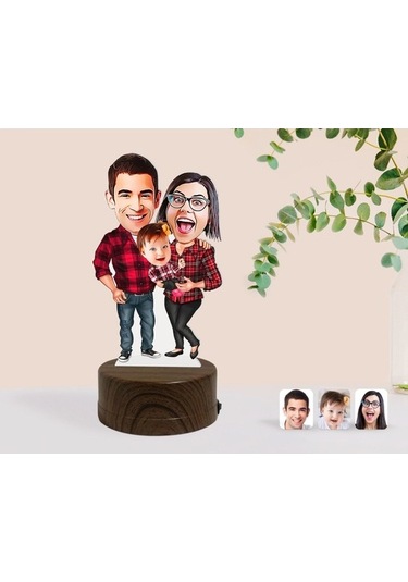 Kişiye Özel Aile Karikatürlü Dekoratif 3D Biblo Led Işıklı Gece L (483006954)