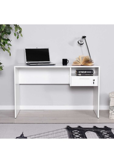 Adoremobilya Concept Kilitli Çekmeceli Çalışma Masası - Diamond Beyaz Diamond Beyaz