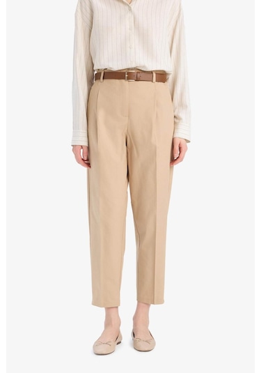 DeFacto Carrot Fit Gabardin Kumaş Pantolon Kemerli Yüksek Bel Kısa Paça D2732AX25SPBG65