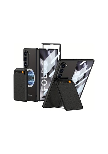 Turcoshop11 Samsung Z Fold 6 Manyetik Kartlık Kılıf Ayrılabilir Film Entegre Siyah