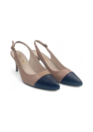 Glamora Bej-siyah Kadın Rahat Kısa Stiletto Topuklu Ayakkabı Bej - Siyah