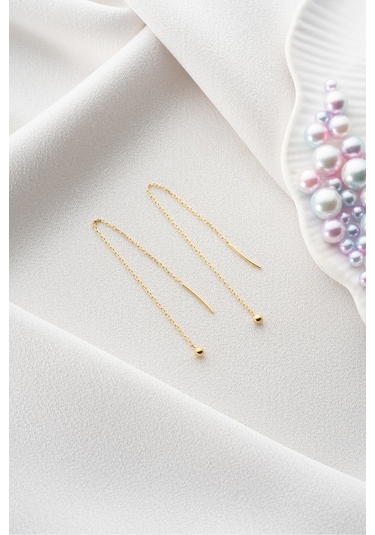 Nereze 925 Ayar Gümüş Gold Kaplama Minik Toplu Zincir Küpe