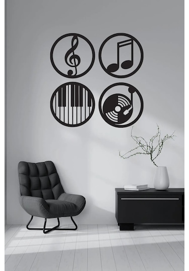 Müzik Nota Ahşap Mdf Dekoratif Tablo - Müzik Temalı Duvar Dekoru 40x40 Cm