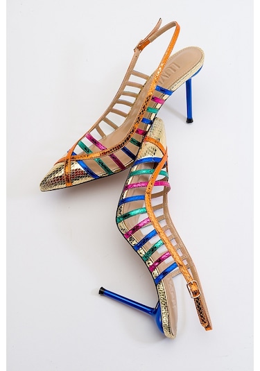 Luvishoes Gesto Altın Multi Kadın Topuklu Ayakkabı Altın