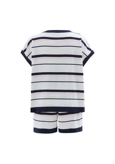Peraluna Marıne Blouse & Shorts %100 Pamuk Yazlık Kadın Triko Şor Lacivert