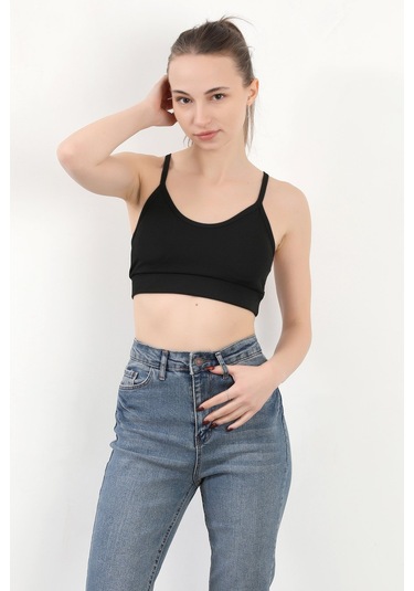Giysa Kadın Askılı Fitilli Fleto Slim Fit Büstiyer Siyah - 9027 Siyah